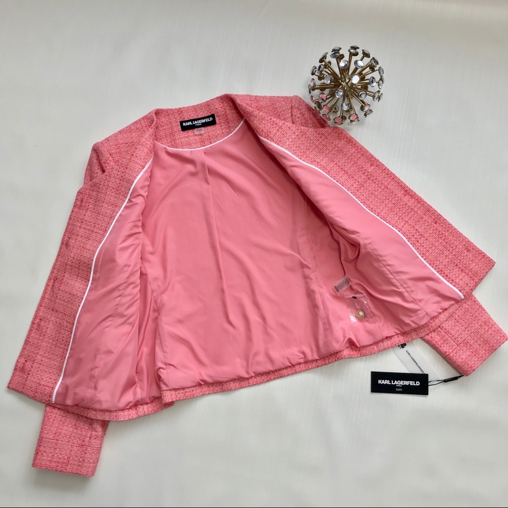 NWT Karl Lagerfeld Tweed Jacket Blazer Pink - Picture 5 of 8